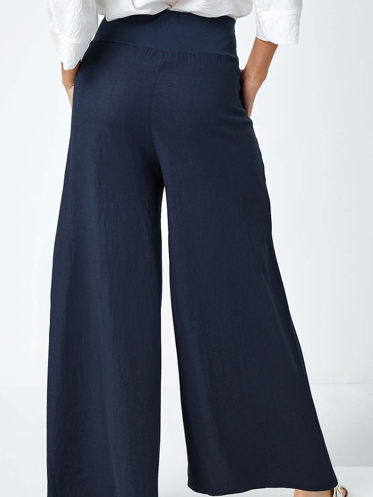 Roman Blue Linen Blend Wide Leg Trousers - Image 2 of 4