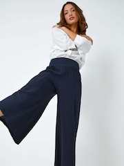 Roman Blue Linen Blend Wide Leg Trousers - Image 3 of 4