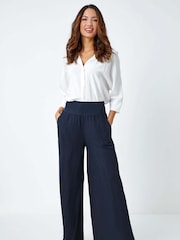 Roman Blue Linen Blend Wide Leg Trousers - Image 4 of 4