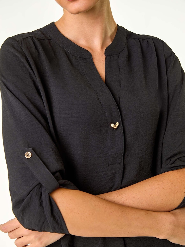 Roman Black Heart Button Detail Shirt - Image 5 of 5