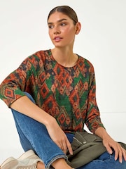 Blusa com estampa abstrata romana - Imagem 4 de 5