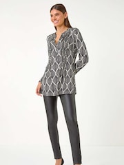 Roman White/Black Abstract Geo Print Blouse - Image 3 of 5