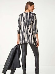 Roman Natural Brush Print Hanky Hem Stretch Tunic Top - Image 2 of 5