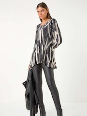 Roman Natural Brush Print Hanky Hem Stretch Tunic Top - Image 3 of 5
