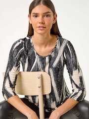 Roman Natural Brush Print Hanky Hem Stretch Tunic Top - Image 4 of 5