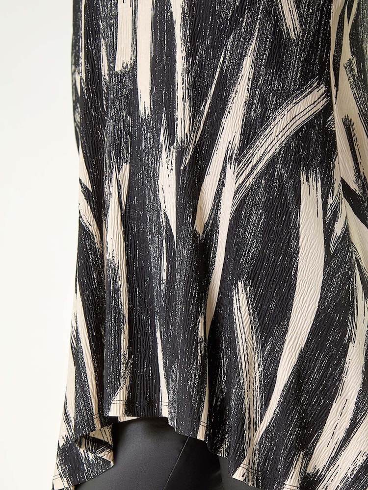 Roman Natural Brush Print Hanky Hem Stretch Tunic Top - Image 5 of 5