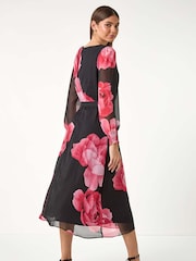 Roman Pink Floral Print Tie Detail Dress - Image 2 of 5