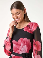 Roman Pink Floral Print Tie Detail Dress - Image 4 of 5