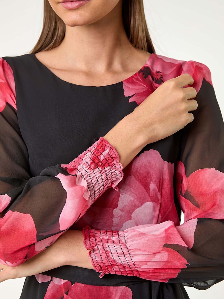 Roman Pink Floral Print Tie Detail Dress - Image 5 of 5