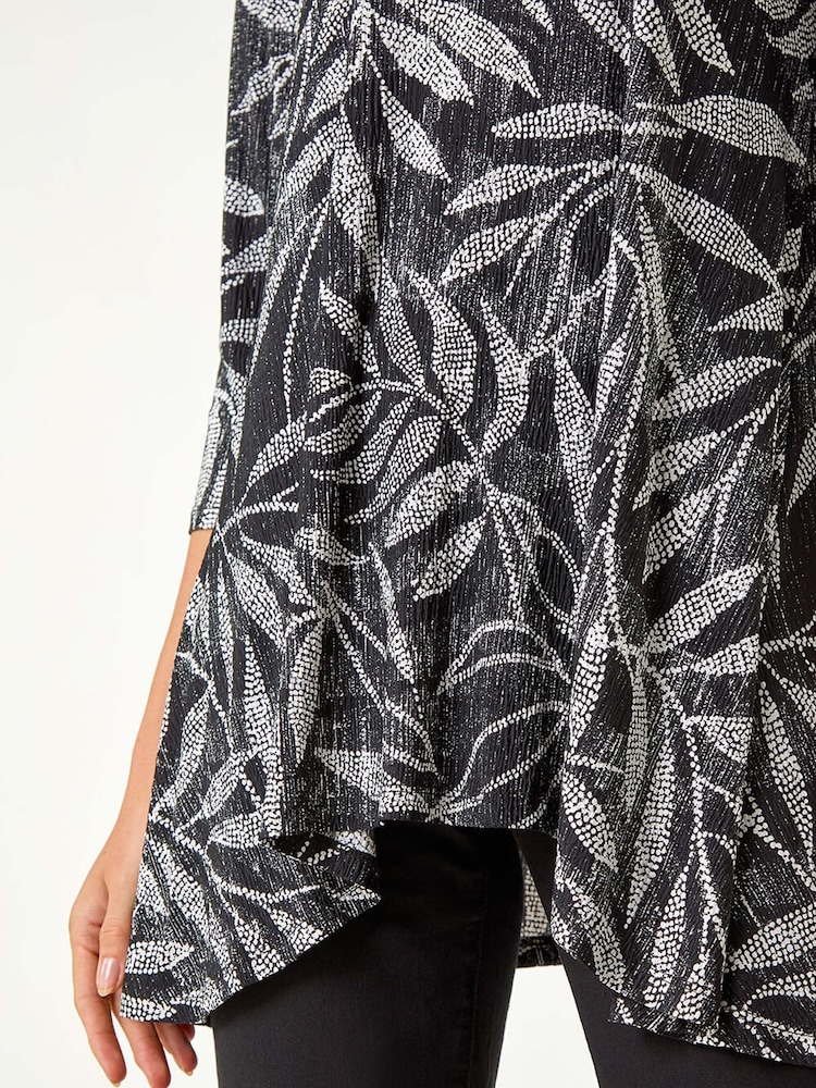 Roman Black Leaf Print Asymmetric Tunic Stretch Top - Image 5 of 5 Roman Black Leaf Print Asymmetric Tunic Stretch Top - Image 5 of 5