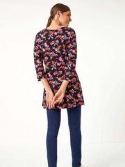 Roman Pink Floral Print Stretch Tunic Top - Image 3 of 6