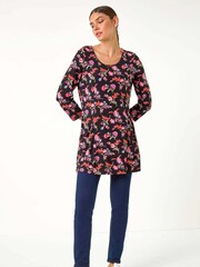 Roman Pink Floral Print Stretch Tunic Top - Image 4 of 6