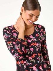 Roman Pink Floral Print Stretch Tunic Top - Image 5 of 6