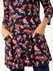 Roman Pink Floral Print Stretch Tunic Top - Image 6 of 6