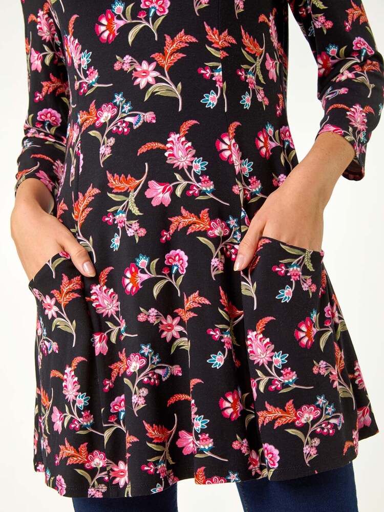 Roman Pink Floral Print Stretch Tunic Top - Image 6 of 6