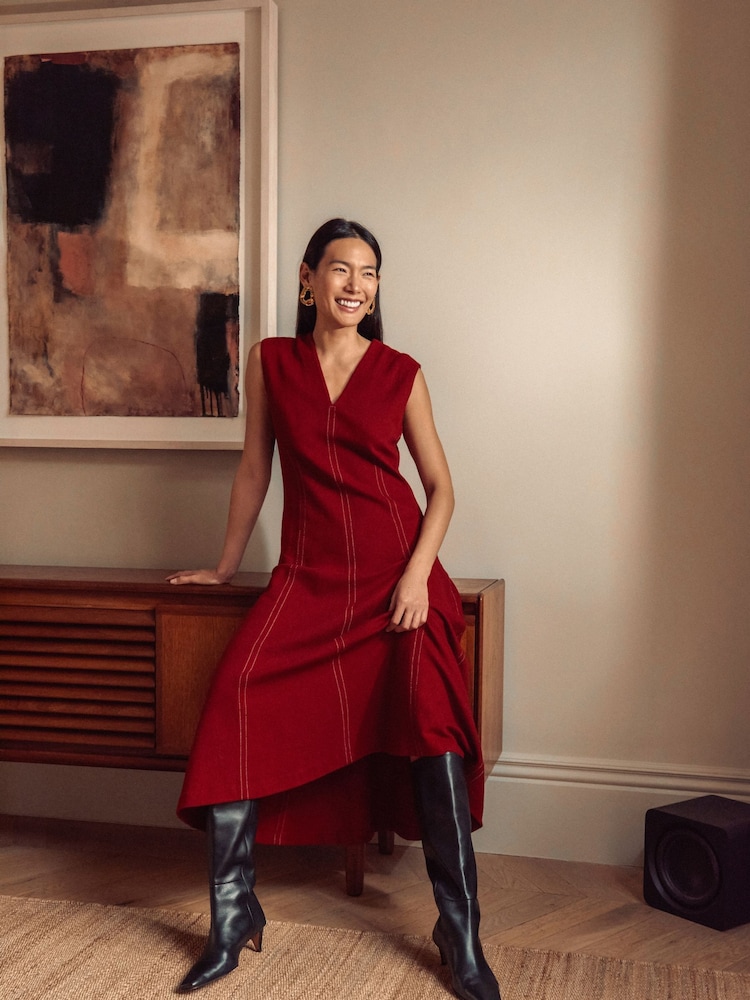 Jigsaw Red Sleeveless Stitched Dress - Image 1 of 8