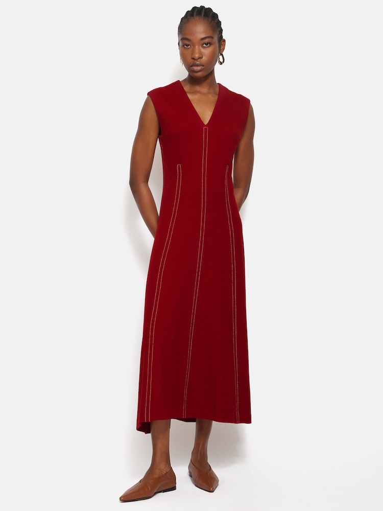Jigsaw Red Sleeveless Stitched Dress - Image 1 of 8 Jigsaw Red Sleeveless Stitched Dress - Image 1 of 8
