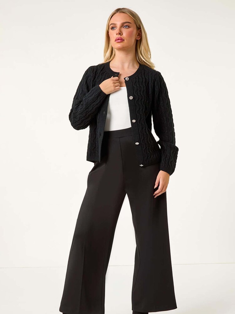 Roman Black Petite Cable Button Down Cardigan - Image 2 of 5