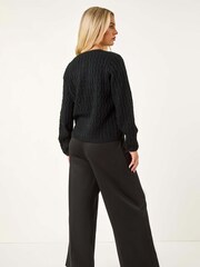 Roman Black Petite Cable Button Down Cardigan - Image 3 of 5