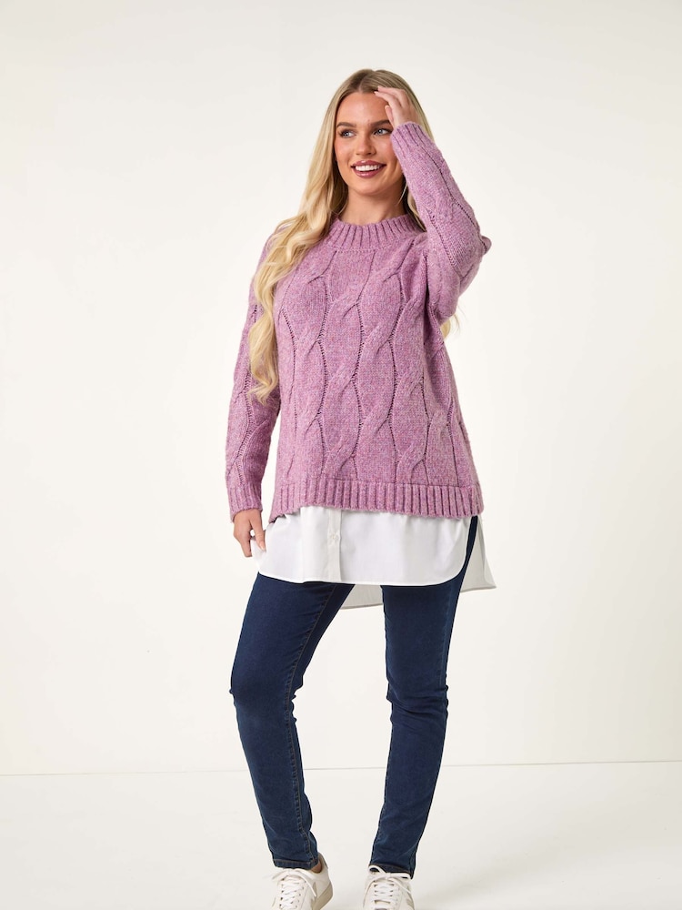 Roman Pink Petite Cable Detail Shirt Jumper - Image 2 of 5