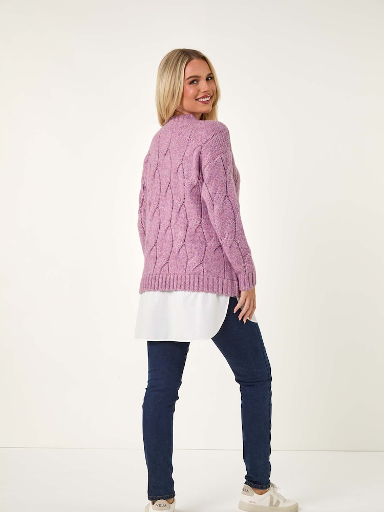 Roman Pink Petite Cable Detail Shirt Jumper - Image 3 of 5