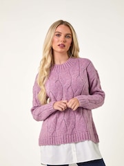 Roman Pink Petite Cable Detail Shirt Jumper - Image 4 of 5