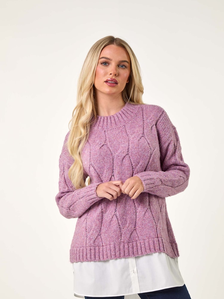 Roman Pink Petite Cable Detail Shirt Jumper - Image 4 of 5