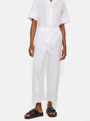 Jigsaw White Broderie Cropped 100% Cotton Trousers - Image 1 of 6