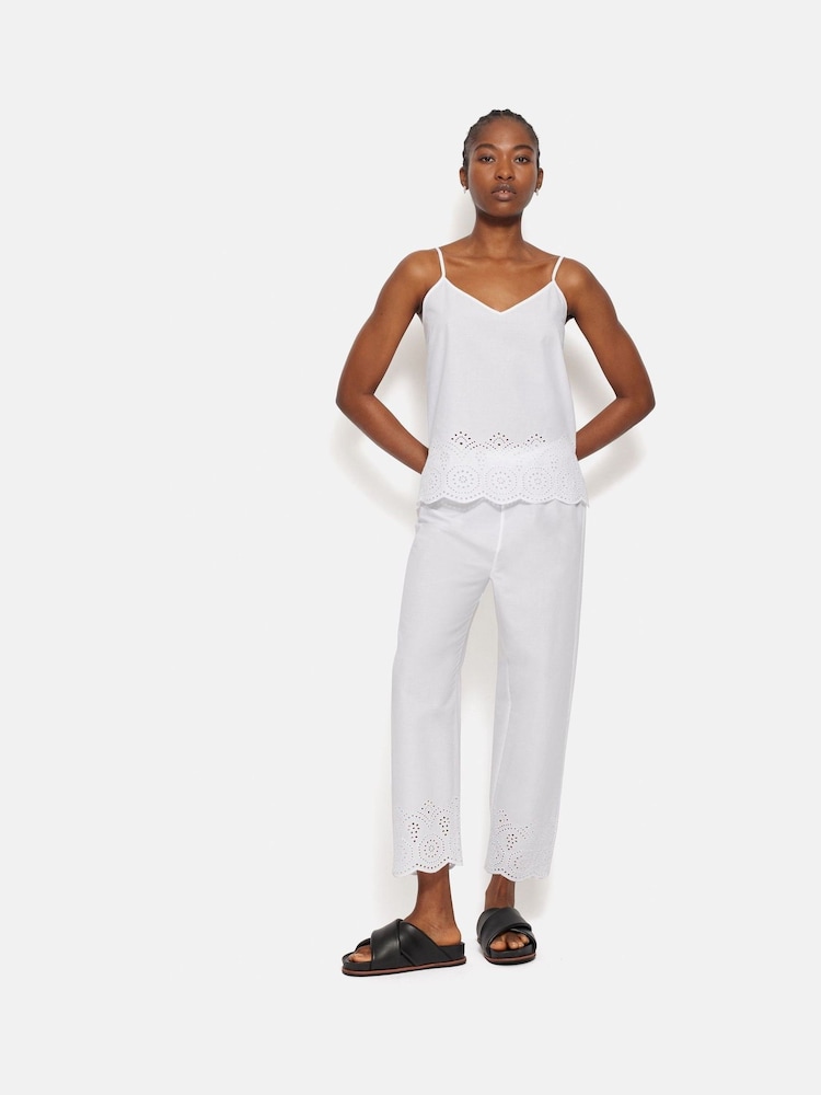 Jigsaw White Broderie Cropped 100% Cotton Trousers - Image 3 of 6
