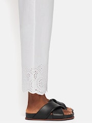 Jigsaw White Broderie Cropped 100% Cotton Trousers - Image 4 of 6