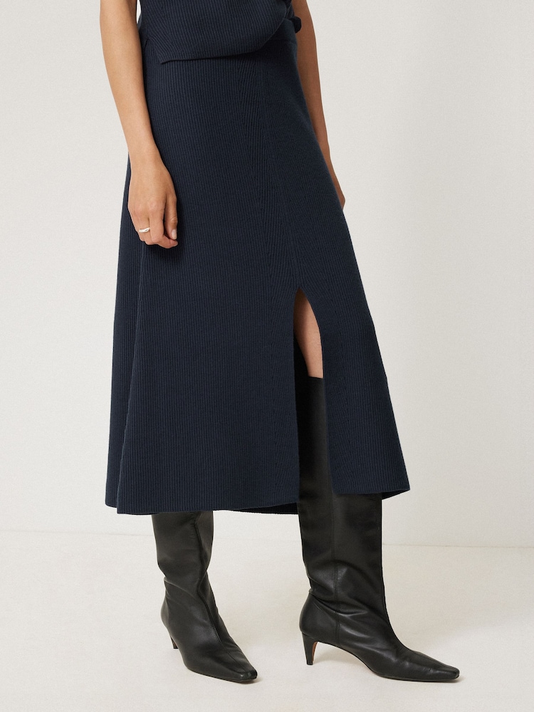 Jigsaw Blue Cotton Blend Knitted Skirt - Image 1 of 6