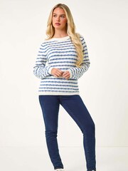 Roman White Petite Stripe Metallic Knit Jumper - Image 2 of 5