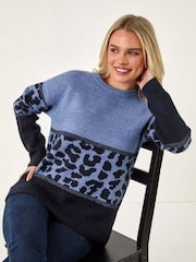 Roman Blue Petite Animal Border Print Knit Jumper - Image 1 of 5