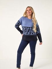 Roman Blue Petite Animal Border Print Knit Jumper - Image 2 of 5