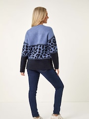 Roman Blue Petite Animal Border Print Knit Jumper - Image 3 of 5