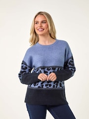 Roman Blue Petite Animal Border Print Knit Jumper - Image 4 of 5