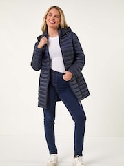 Roman Blue Petite Metallic Finish Quilted Puffer Coat - Image 2 of 5