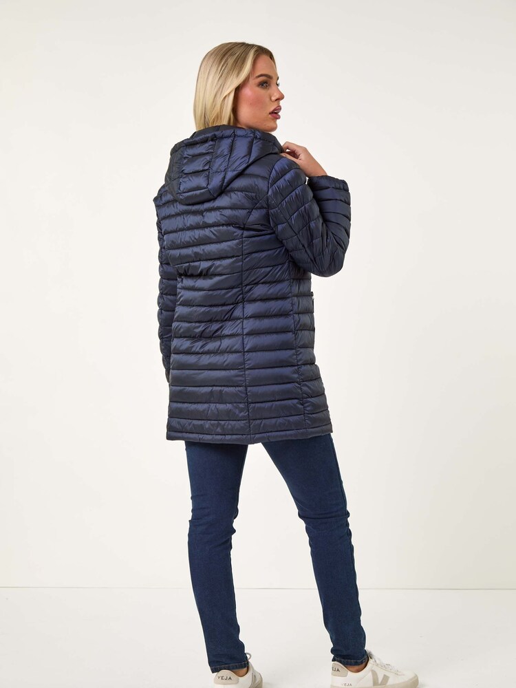 Roman Blue Petite Metallic Finish Quilted Puffer Coat - Image 3 of 5
