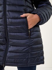 Roman Blue Petite Metallic Finish Quilted Puffer Coat - Image 4 of 5