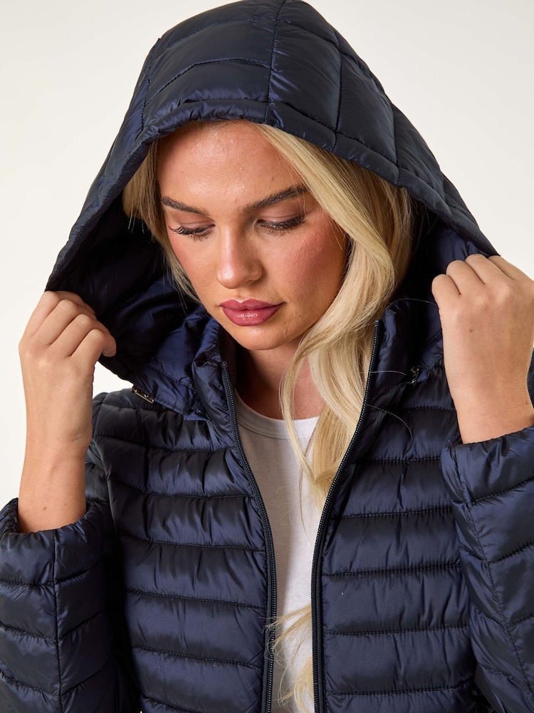 Roman Blue Petite Metallic Finish Quilted Puffer Coat - Image 5 of 5