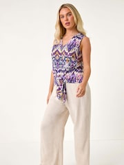 Roman Purple Petite Burnout Tie Front Stretch Top - Image 2 of 5