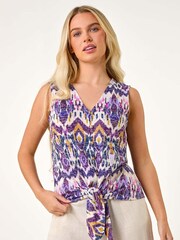 Roman Purple Petite Burnout Tie Front Stretch Top - Image 4 of 5