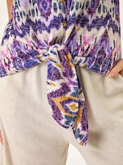 Roman Purple Petite Burnout Tie Front Stretch Top - Image 5 of 5