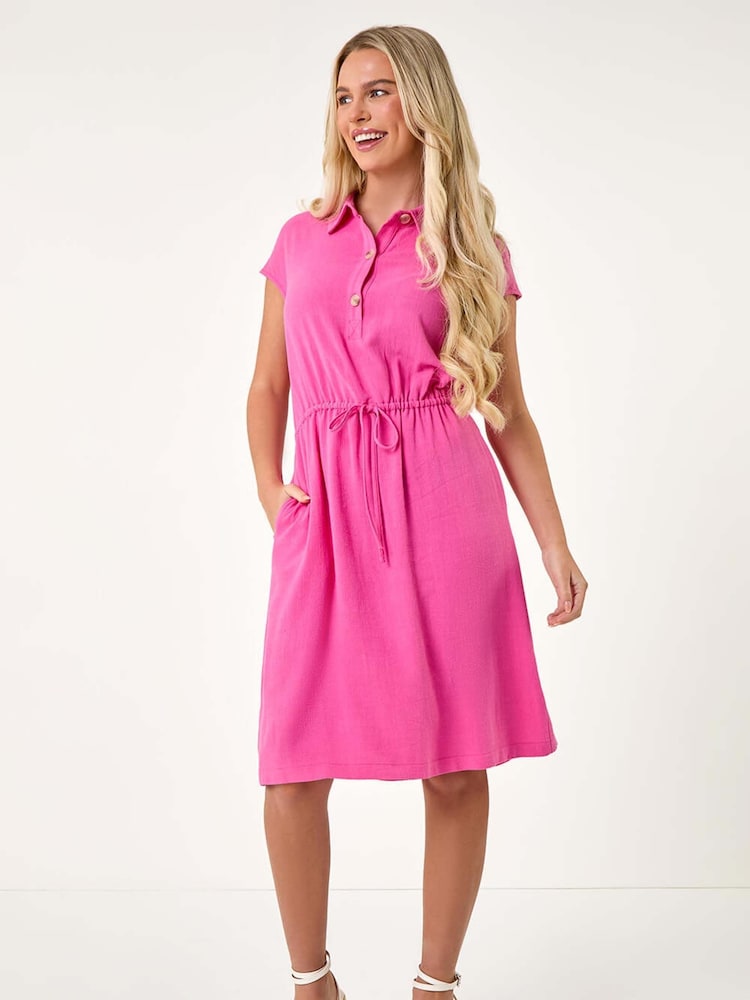 Roman Pink Petite Button Detail Tie Waist Shirt Dress - Image 1 of 5