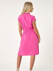 Roman Pink Petite Button Detail Tie Waist Shirt Dress - Image 3 of 5