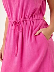 Roman Pink Petite Button Detail Tie Waist Shirt Dress - Image 5 of 5