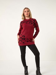 Roman Red Petite Animal Print Longline Stretch Jumper - Image 2 of 5