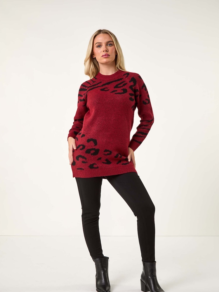 Roman Red Petite Animal Print Longline Stretch Jumper - Image 2 of 5