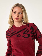 Roman Red Petite Animal Print Longline Stretch Jumper - Image 4 of 5