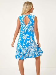 Roman Blue Petite Print Cut Out Back Tiered Dress - Image 3 of 5